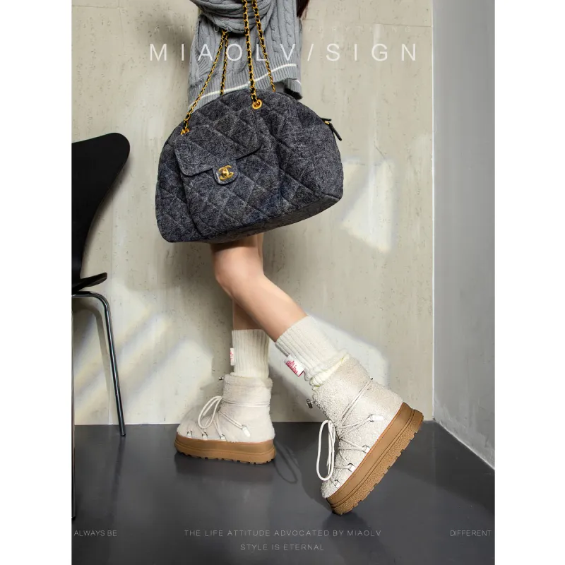 Wonderful Couple Warm Wear Resistant Cushioning Height Increasing Slip Resistant Short Snow Boots Women's-2