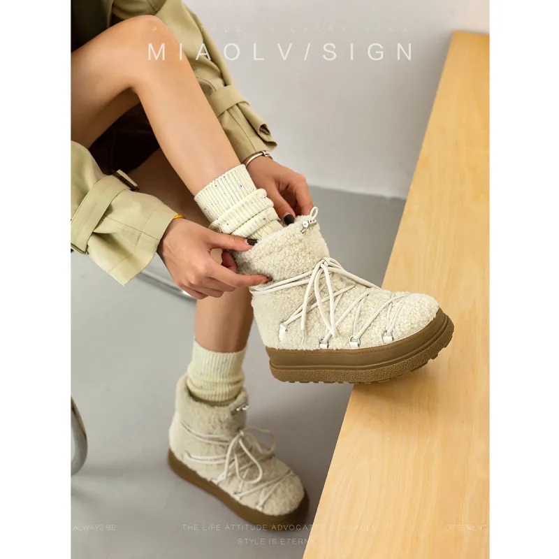 Wonderful Couple Warm Wear Resistant Cushioning Height Increasing Slip Resistant Short Snow Boots Women's-1