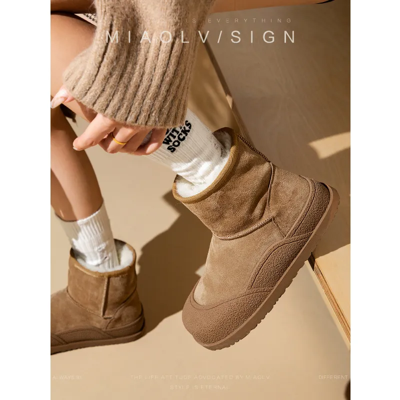 Wonderful Couple Wear Resistant Height Increasing Slip Resistant Short Snow Boots Women's Brown-2