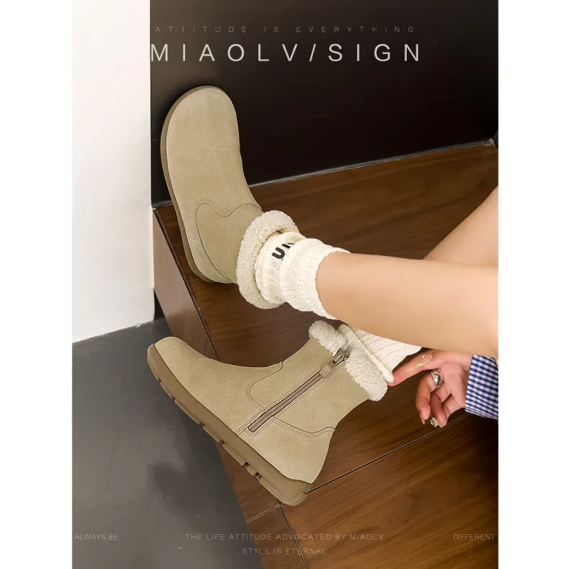 Wonderful Couple Warm Wear Resistant Slip Resistant Short Snow Boots Women's Cream Apricot-4