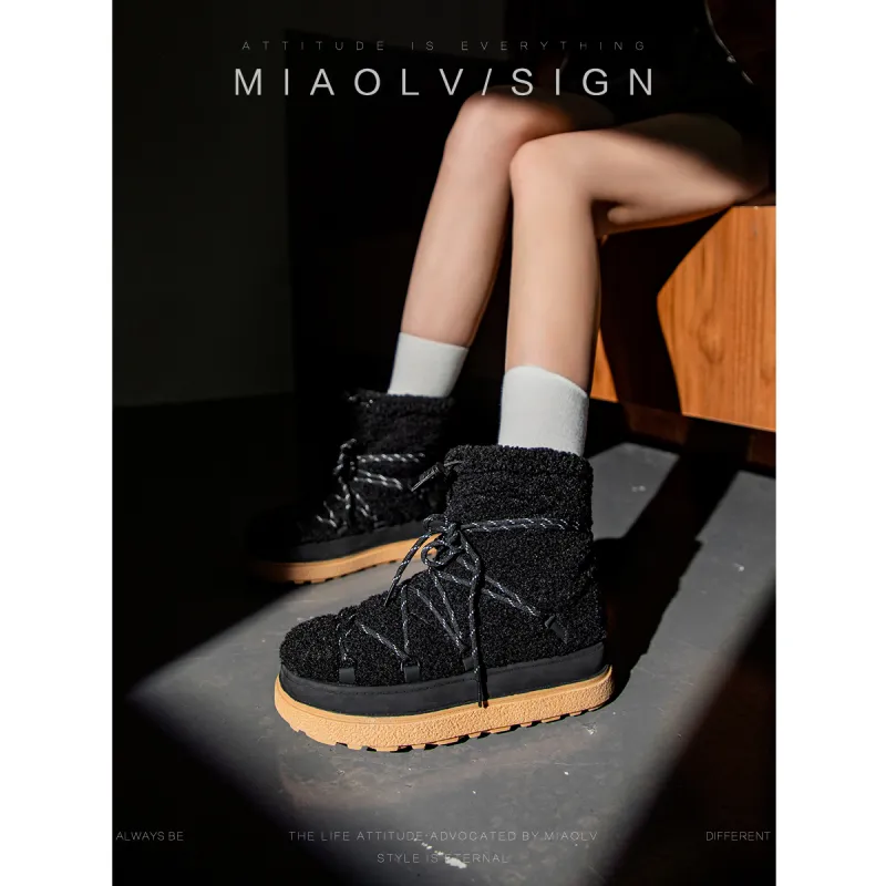 Wonderful Couple Warm Wear Resistant Cushioning Height Increasing Slip Resistant Short Snow Boots Women's-8