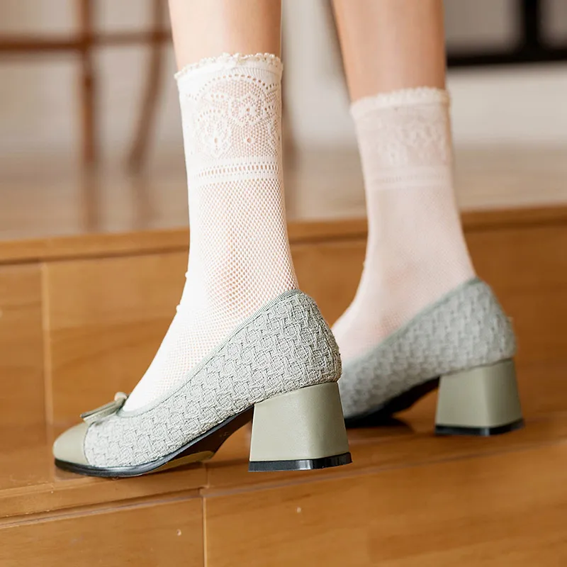 Wonderful Couple Chunky Heel High Heels 5.5cm Women's Matcha Green-6