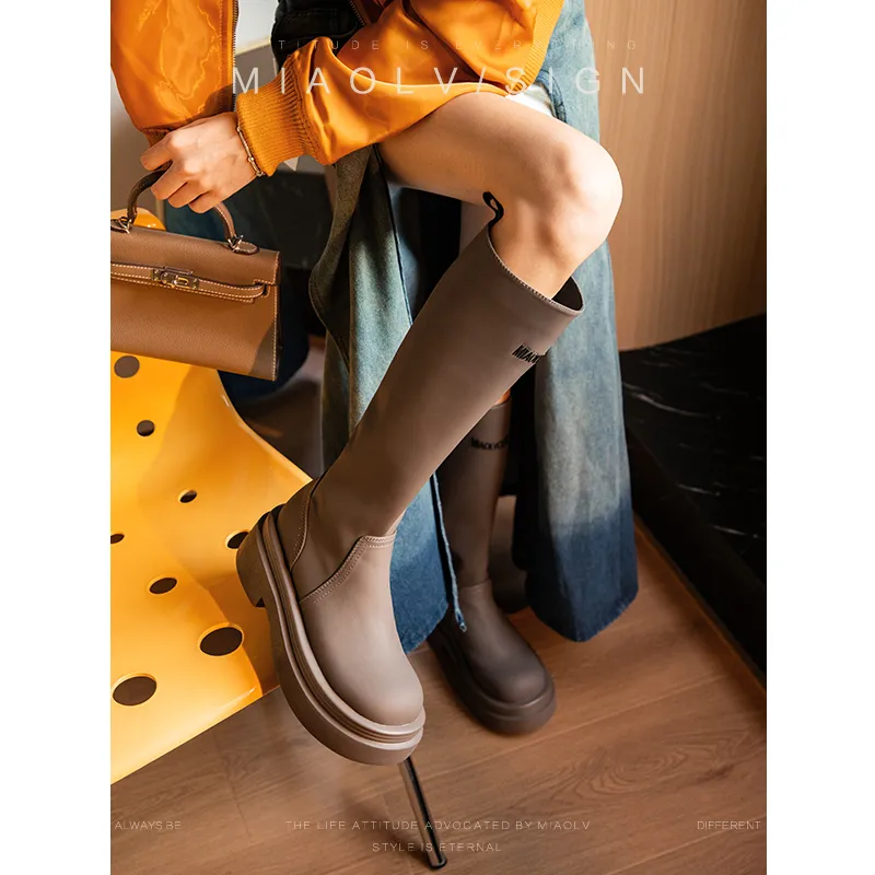 Wonderful Couple Knee high Boots 6cm Women's Gray-1