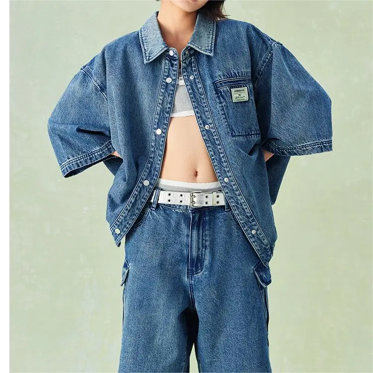NPC Denim Shirt Shorts Set For Men-Distressed Unisex-10