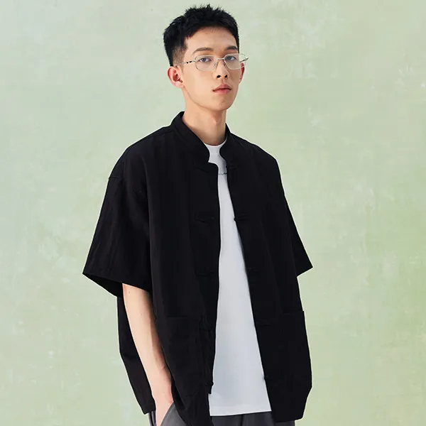 NPC Men's Trendy Chinoiserie Loose Fit Short-Sleeved Shirt Unisex-10