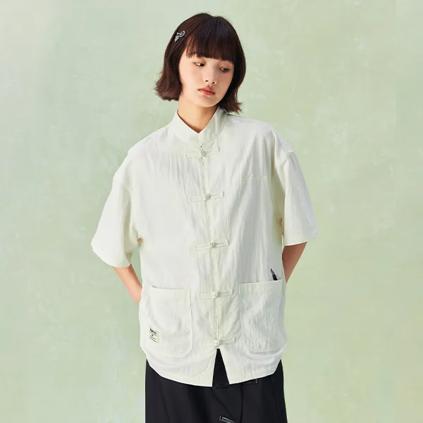 NPC Men's Trendy Chinoiserie Loose Fit Short-Sleeved Shirt Unisex-5