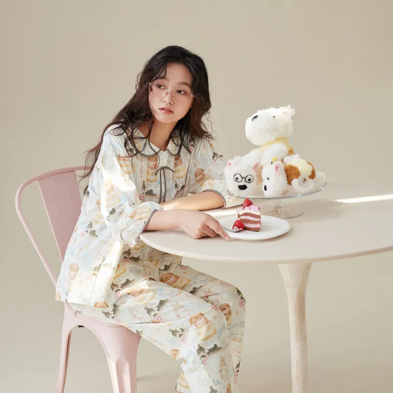 Aannsfam Pajama Set Women's Cream Blue-1