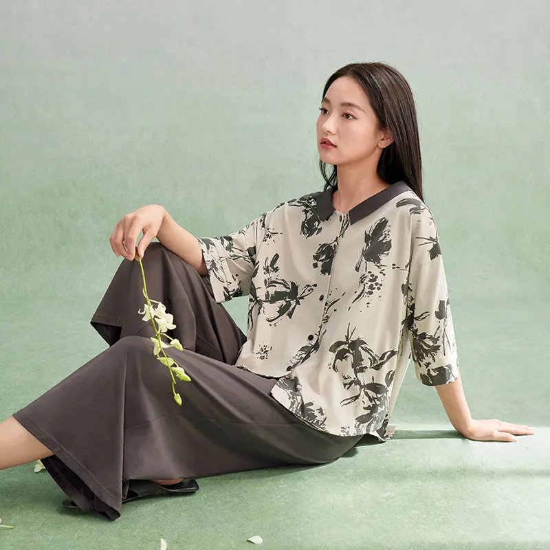 Aannsfam Pajama Set Women's Whale Gray-3