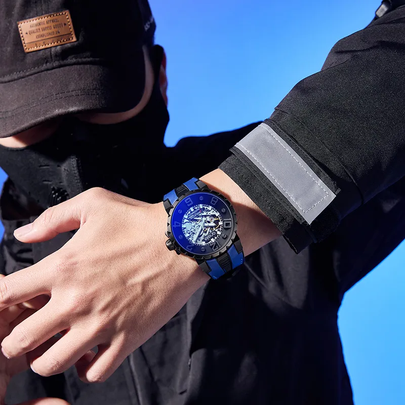 ANGIE PRESENT WATCH Automatic Mechanical Movement Cowhide Strap Watch Men's Watches Black Dial-2