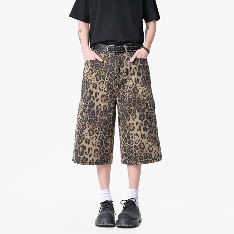 LPMX Denim Shorts Unisex Leopard Print-2