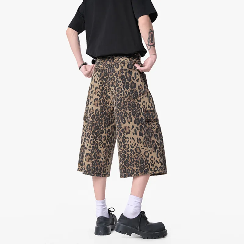 LPMX Denim Shorts Unisex Leopard Print-5
