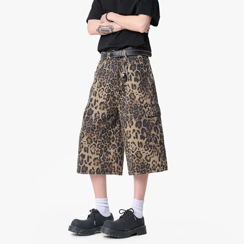 LPMX Denim Shorts Unisex Leopard Print-3