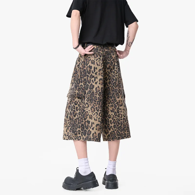 LPMX Denim Shorts Unisex Leopard Print-4