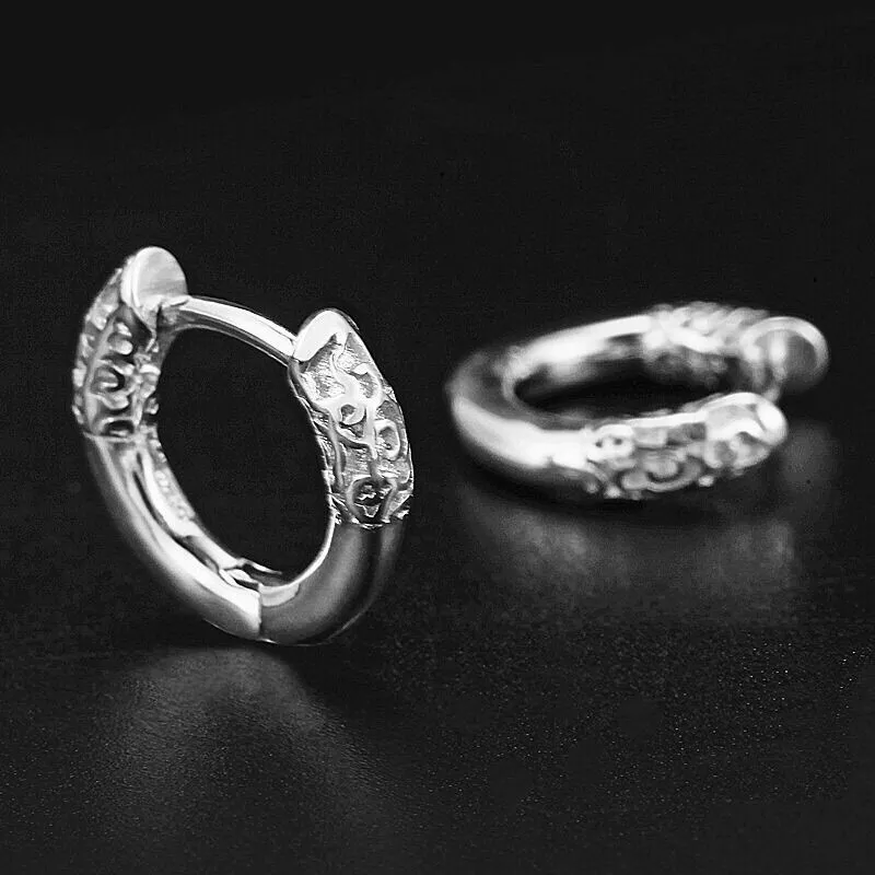 OWNCOOL 999 Fine Silver Sterling Silver Hoop Earrings Men's-1