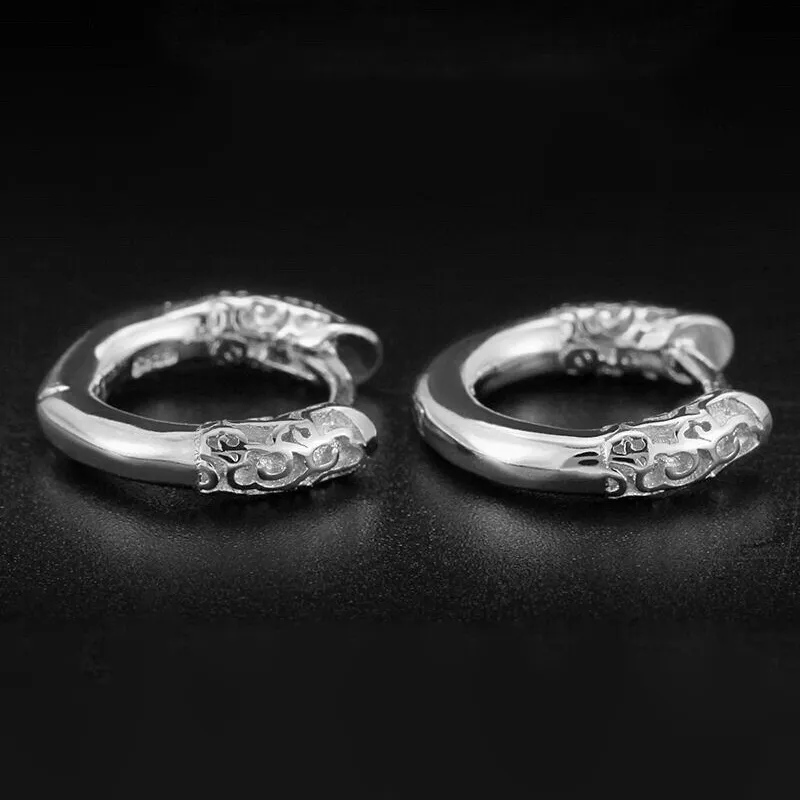 OWNCOOL 999 Fine Silver Sterling Silver Hoop Earrings Men's-3