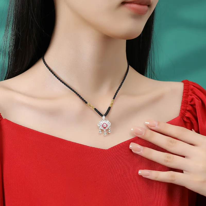OWNCOOL S999 Fine Silver Necklaces Women's Red/Blue/Gold-4