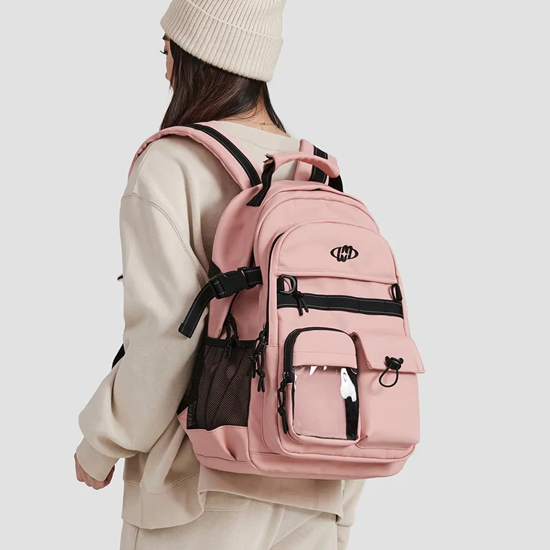 WINNER Polyester With Leather Backpack Regular Unisex White/Black/Pink/Sky Blue-14