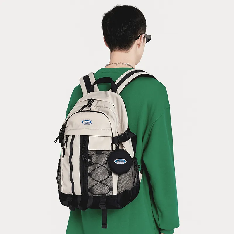 WINNER Polyester Backpack Large Size Unisex Ecru/Light Gray/Light Blue-14