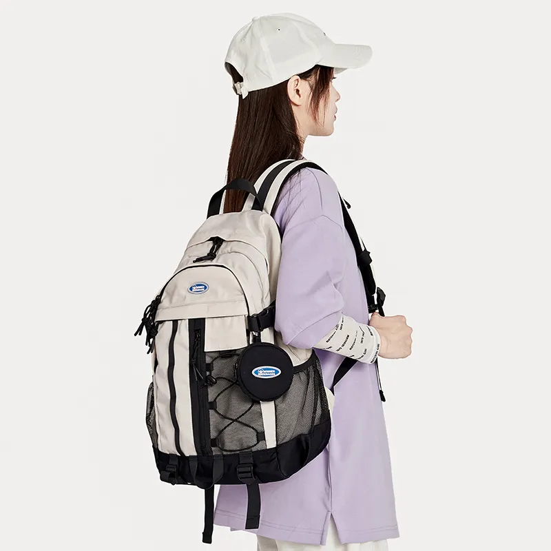 WINNER Polyester Backpack Large Size Unisex Ecru/Light Gray/Light Blue-12