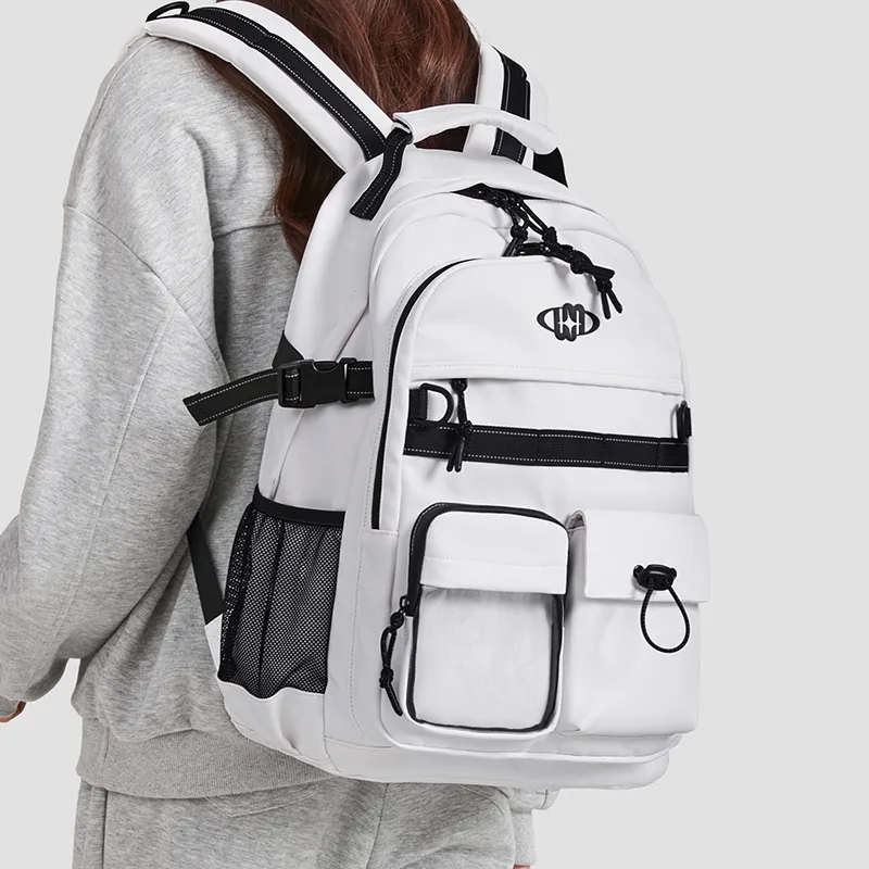 WINNER Polyester With Leather Backpack Regular Unisex White/Black/Pink/Sky Blue-6