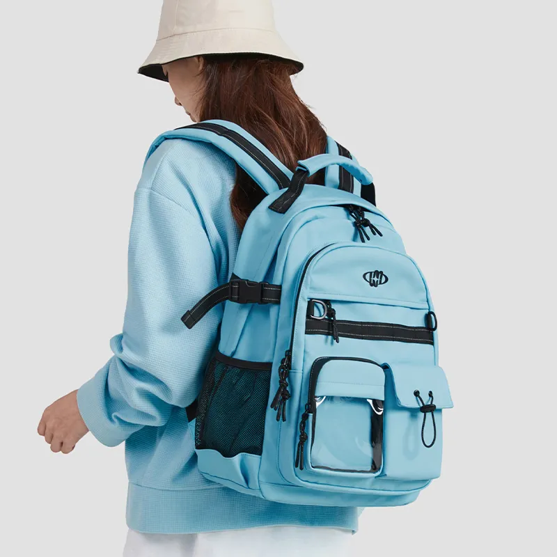 WINNER Polyester With Leather Backpack Regular Unisex White/Black/Pink/Sky Blue-18