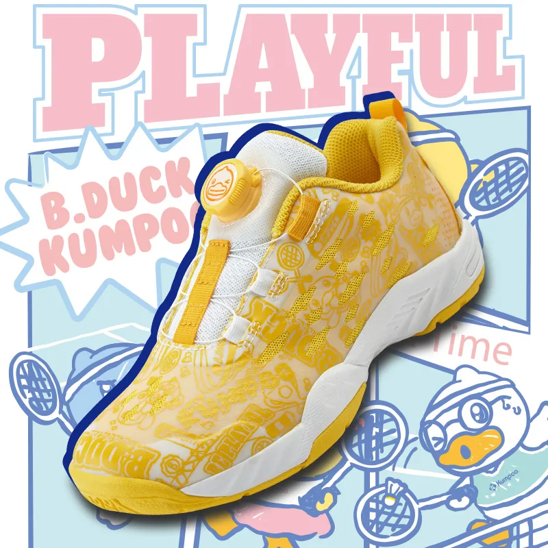 KUMPOO Cushioning Coverage Wear Resistant Breathable Slip Resistant Low Top Badminton Shoes White/Yellow-5