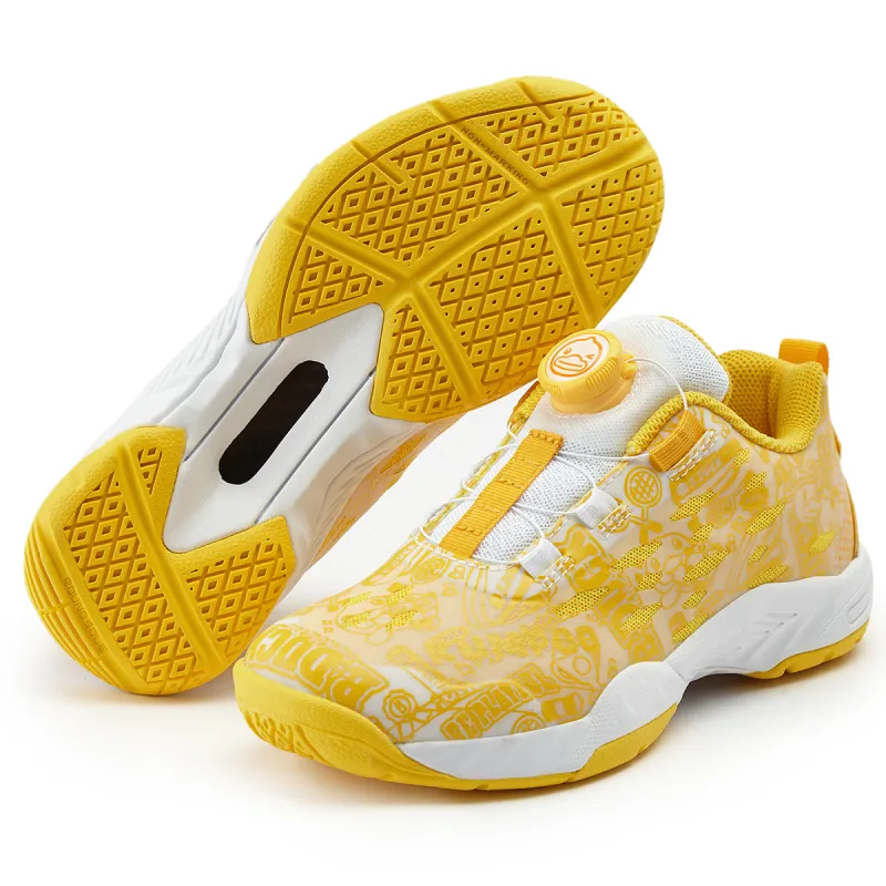 KUMPOO Cushioning Coverage Wear Resistant Breathable Slip Resistant Low Top Badminton Shoes White/Yellow-3