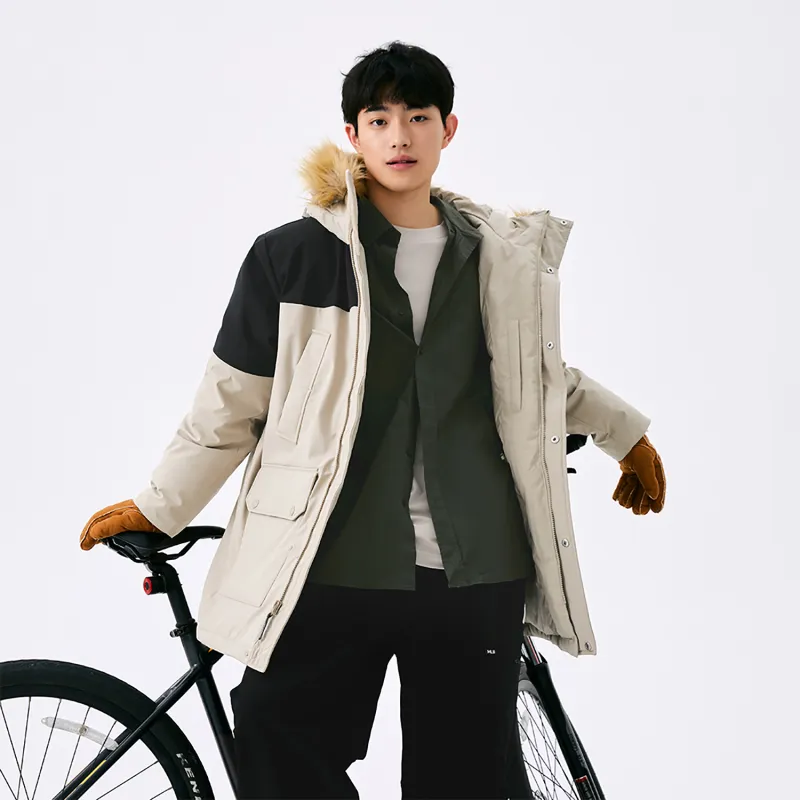 New Balance Mid Length Parka Hooded Duck Down Jacket Men's Khaki-5