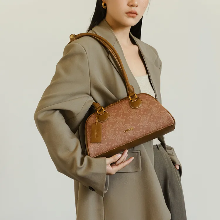 LOSEA Cultural Relics Collaboration 'Tea Fluff' Artificial Leather 2025 Shoulder Bag Medium Size Women's-2