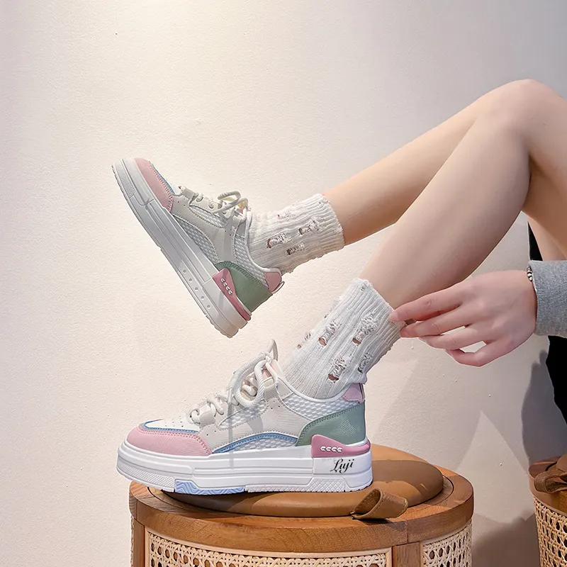Luji Slip Resistant Low Top Skateboard Shoes Women's White Pink-1