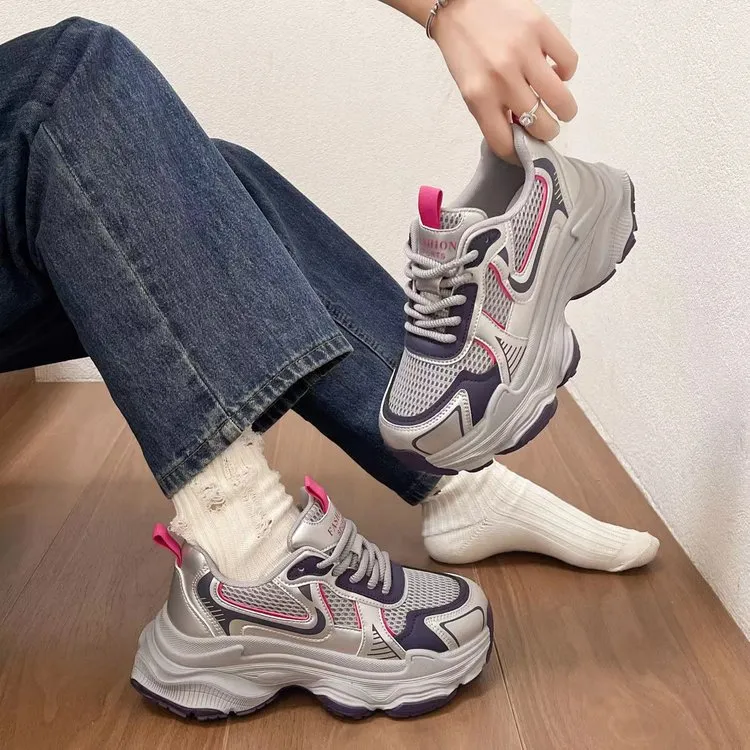 Luji Cushioning Abrasion Resistant Breathable Lightweight Low Top Chunky Sneakers Women's-1