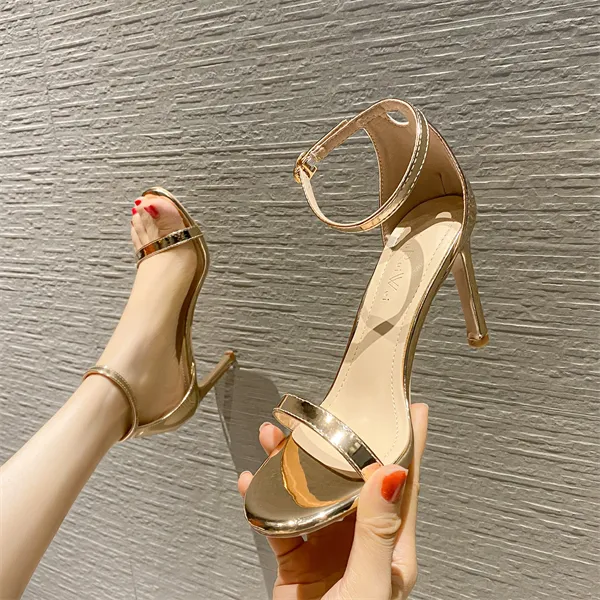 Luji One Strap Sandals 6cm/8cm/10cm Women's Black/Apricot/Black Flash/Silver/Champagne Gold-26
