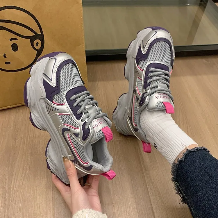Luji Cushioning Abrasion Resistant Breathable Lightweight Low Top Chunky Sneakers Women's-3