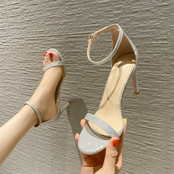 Luji One Strap Sandals 6cm/8cm/10cm Women's Black/Apricot/Black Flash/Silver/Champagne Gold-22