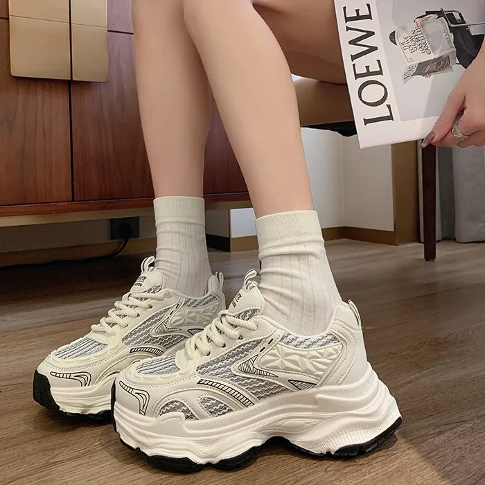 Luji Chunky Sneakers Women's Low Top Ecru/Silver/Red-2