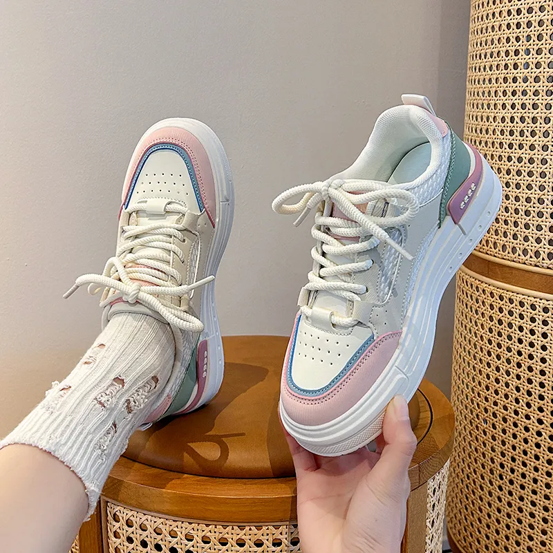 Luji Slip Resistant Low Top Skateboard Shoes Women's White Pink-2