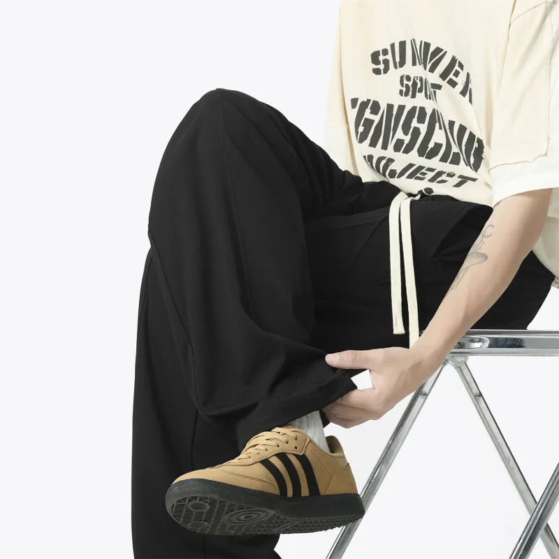 WOSAWE Ice Silk Pants Hong Kong Chic Draped Loose Fit Straight Fit Casual Pants Slimming Air Conditioners Pants Unisex-1