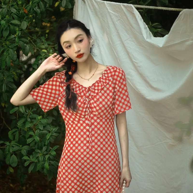 ANNECHEN Retro Short Sleeved Dress Women's-2
