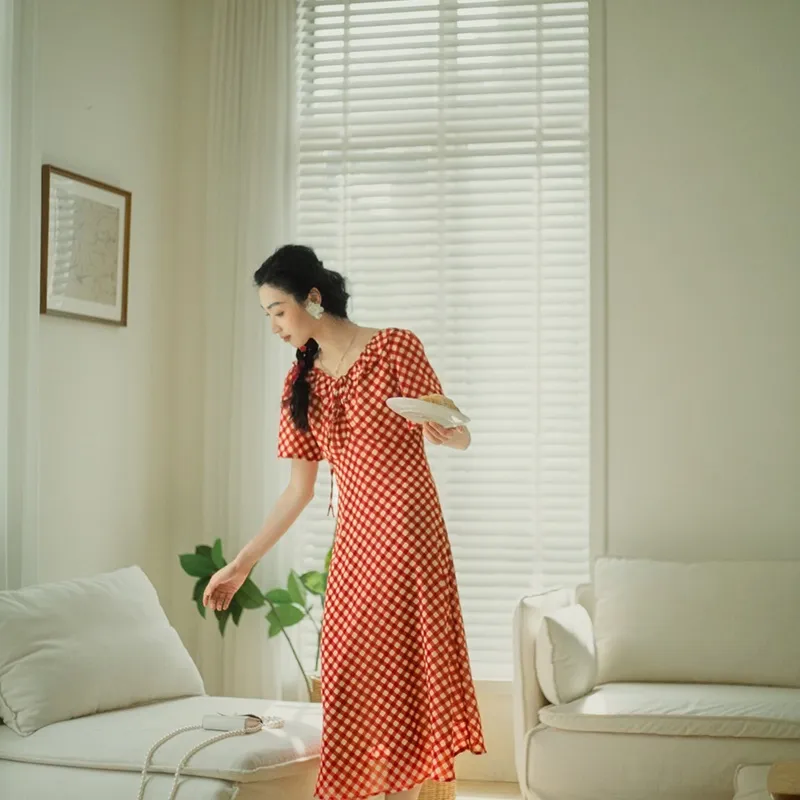 ANNECHEN Retro Short Sleeved Dress Women's-4