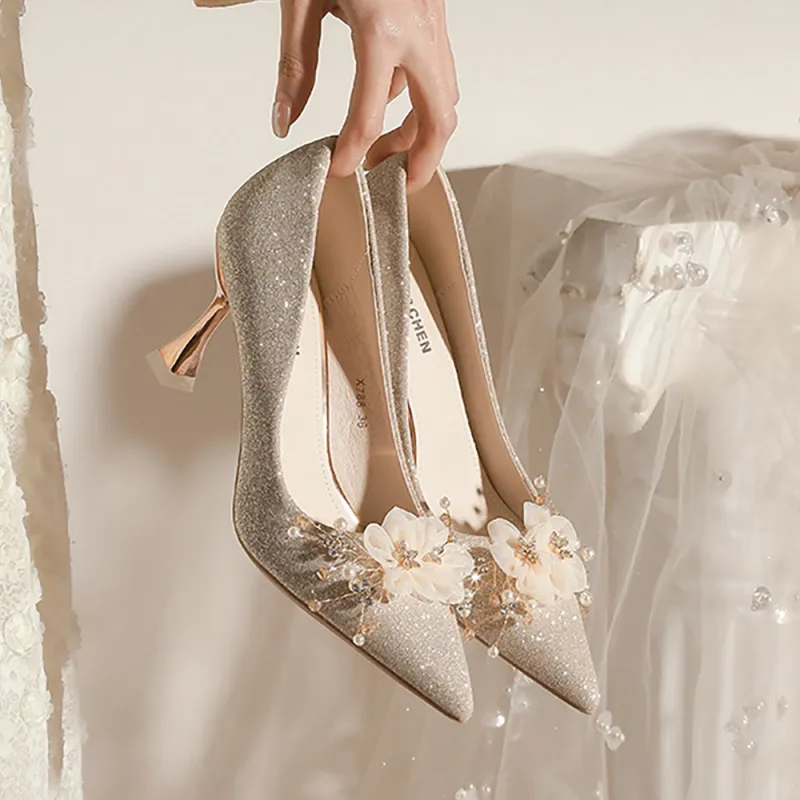 A Poinsettia Princess High Heels Women's Champagne-5