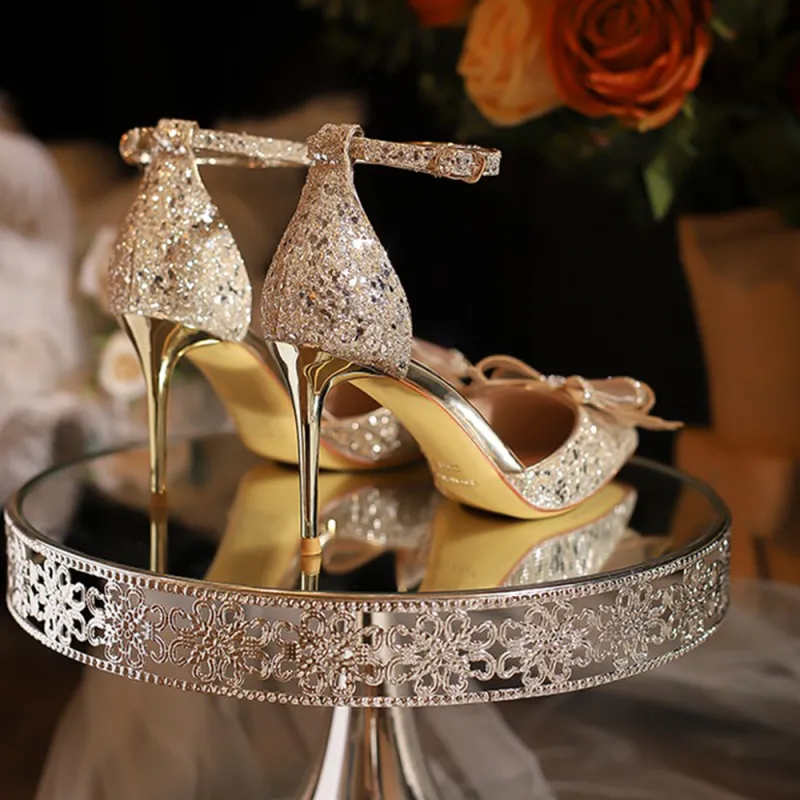 A Poinsettia Princess Slim Heel High Heels Women's Champagne-4