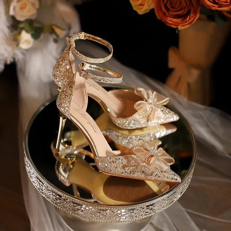 A Poinsettia Princess Slim Heel High Heels Women's Champagne-2