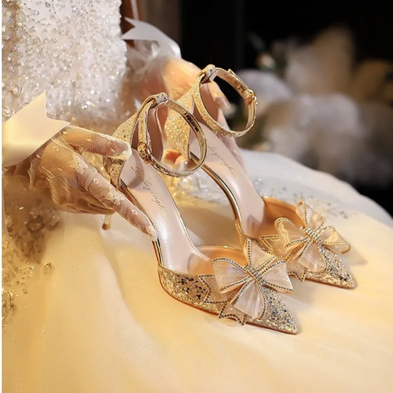 A Poinsettia Princess Slim Heel High Heels Women's Champagne-13