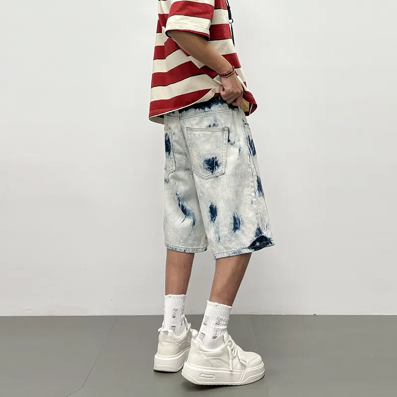 ZENGZHI Denim Shorts Unisex Snowflake Blue-5