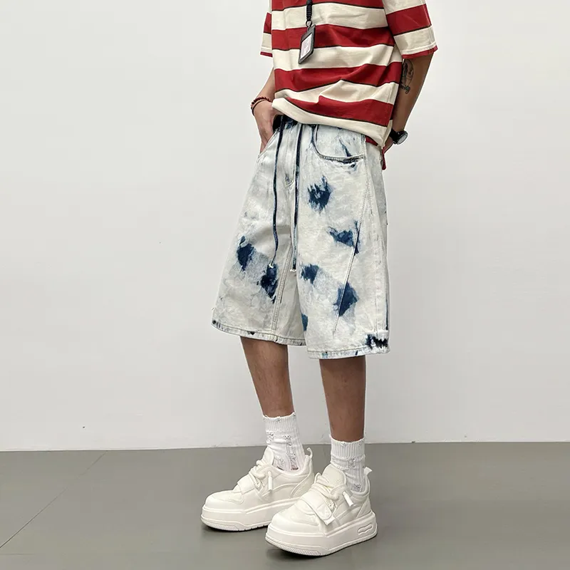 ZENGZHI Denim Shorts Unisex Snowflake Blue-4