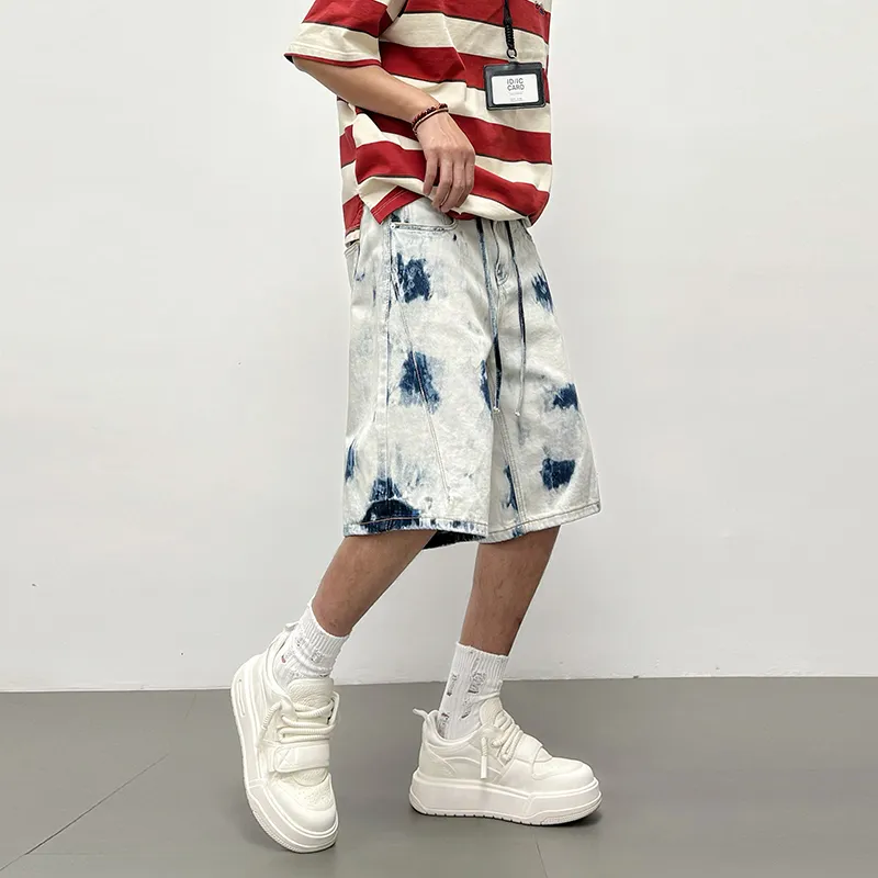 ZENGZHI Denim Shorts Unisex Snowflake Blue-3