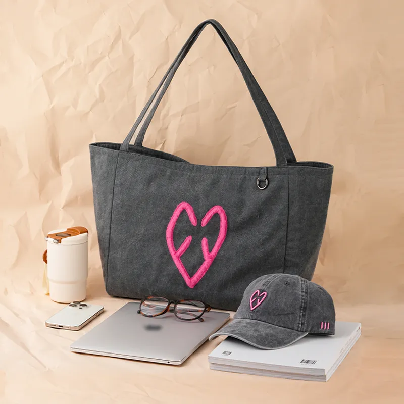 M&G SHOP Cotton Tote Bag, Shoulder Bag Regular Unisex Gray-1