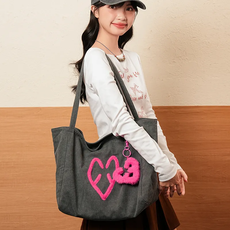 M&G SHOP Cotton Tote Bag, Shoulder Bag Regular Unisex Gray-3