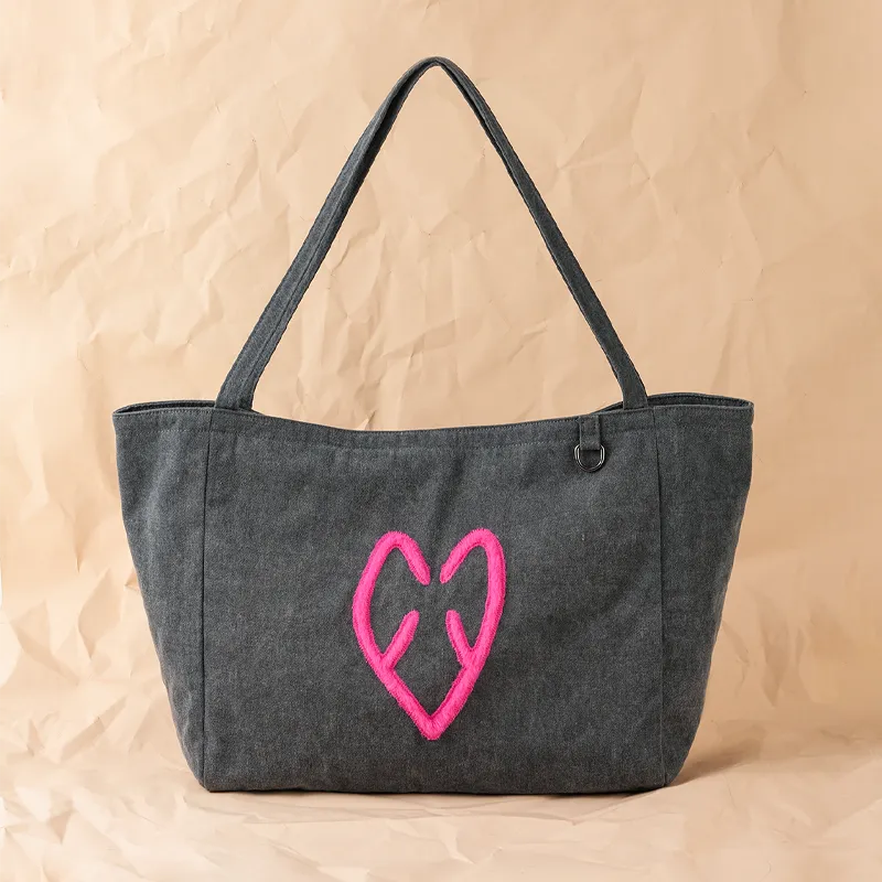 M&G SHOP Cotton Tote Bag, Shoulder Bag Regular Unisex Gray-4