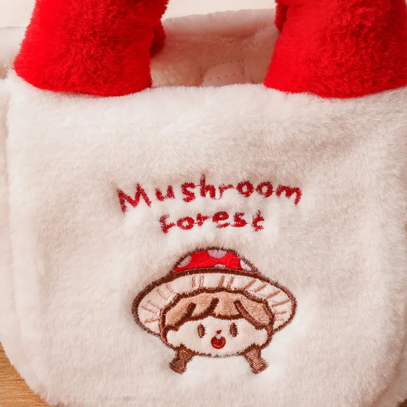 M&G SHOP Plush With PU Tote Shoulder Bag Crossbody Bag Handbag Regular Unisex White/Red-3